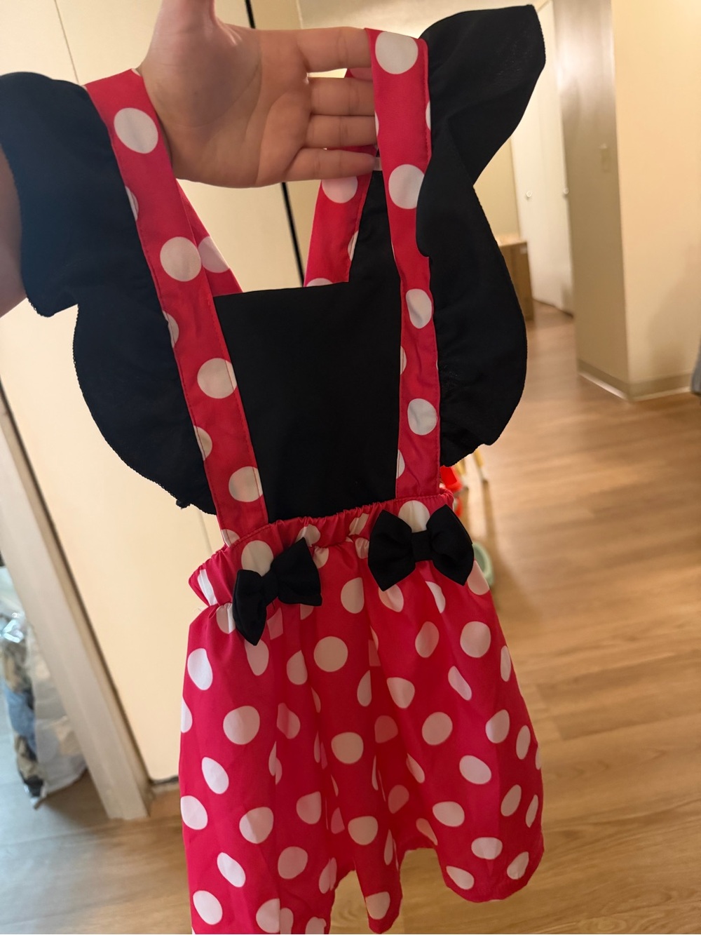 SHEIN Red Polka Dot Ruffle Strap Dress with Black Bows